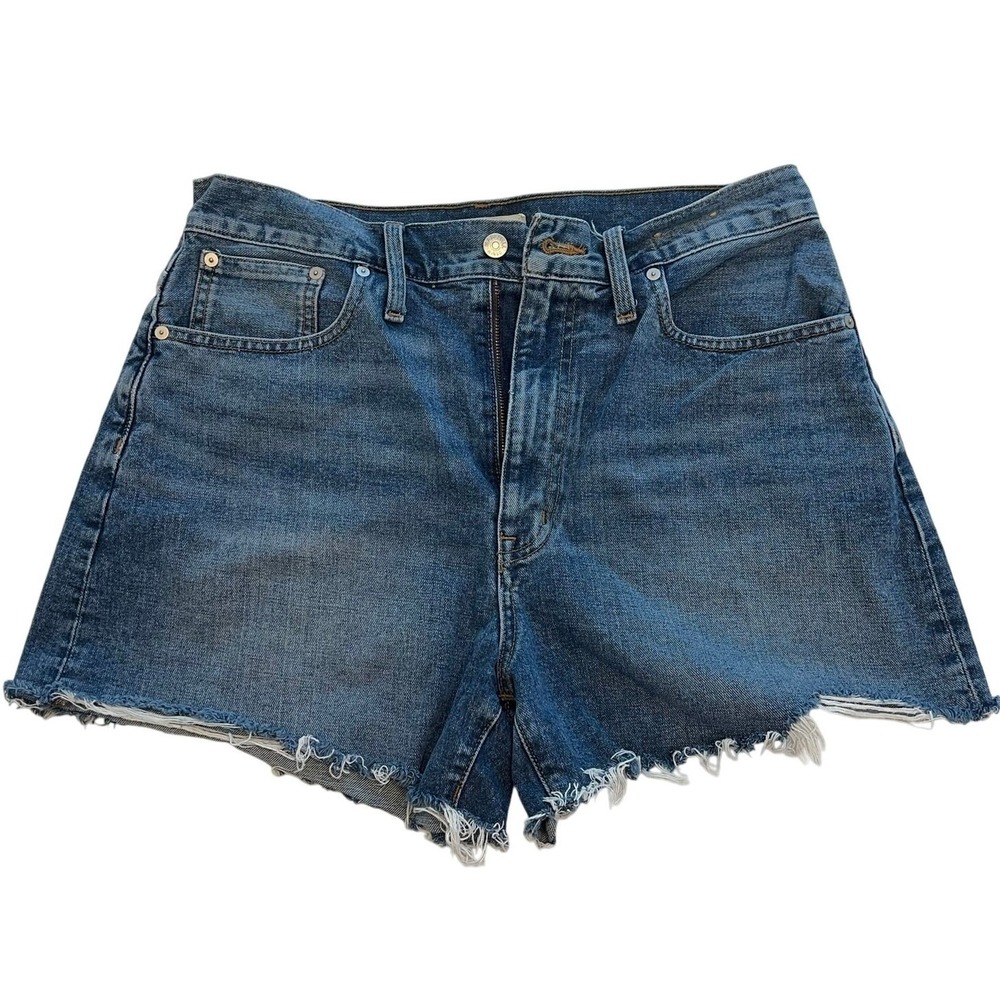 Madewell Women's Mom Jean Cut Off Denim Shorts‎ Size 31 Medium Wash Frayed Hem
